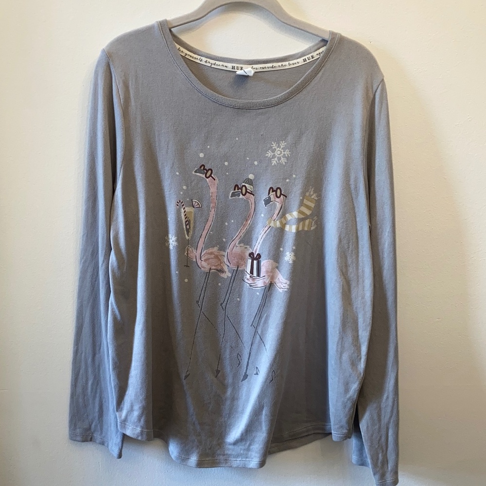 Flamingo Holiday shirt, gray, soft long sleeve